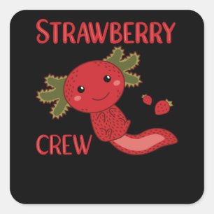 Sticker Carré Équipe de fraises Kawaii Axolotl Berry Cute