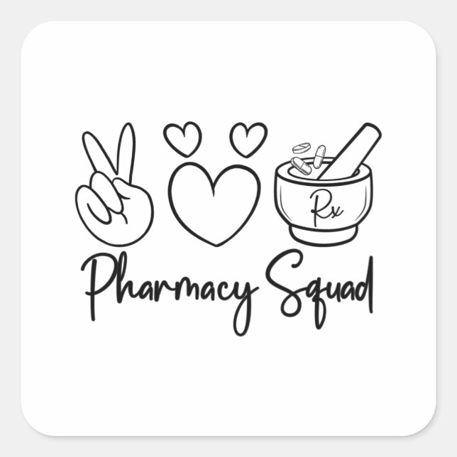 Sticker Carré Équipe de la pharmacie Médecine Pharmaciste Techni (Devant)