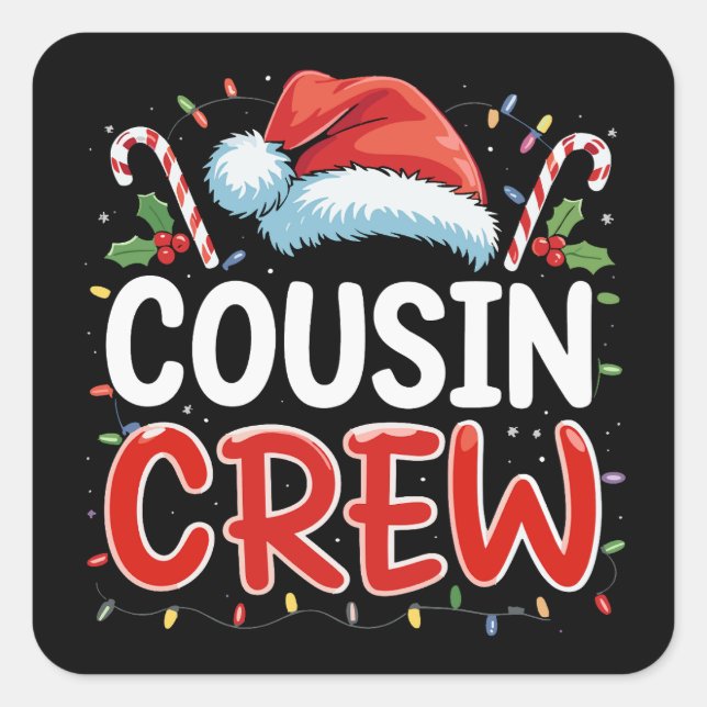 Sticker Carré Équipe de Noël Cousin Chapeau de Noël (Devant)