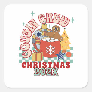 Sticker Carré Équipe de Noël de cousins rétro appariés pour en