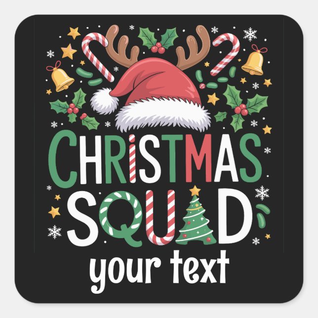 Sticker Carré Équipe de Noël familiale personnalisée 2025 Corres (Devant)