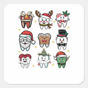 Sticker Carré Équipe Dentaire Dentiste Noël Vacances Xmas