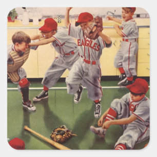 Sticker Carré Équipe vintage De Baseball Sports, Boys Roughhousi