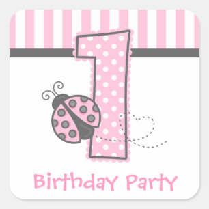 Sticker Carré Ęr anniversaire de coccinelle rose
