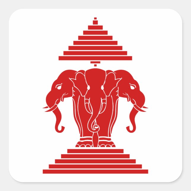 Sticker Carré Erawan Trois éléphant en tête Lao / Laos Drapeau (Devant)