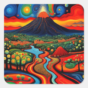 Sticker Carré Éruption du volcan la nuit 10