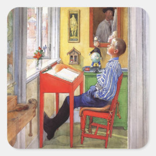 Sticker Carré Esbjorn Faire ses devoirs par Carl Larsson