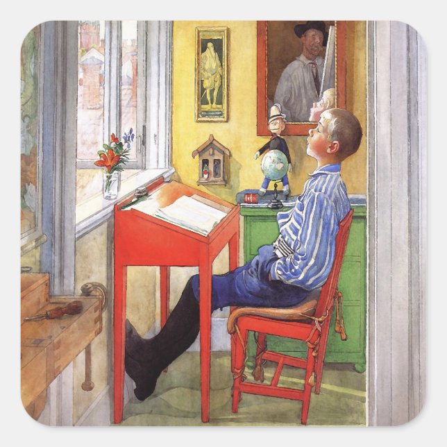 Sticker Carré Esbjorn faisant ses devoirs par Carl Larsson (Devant)