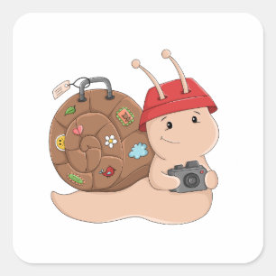 Sticker Carré Escargot d'aventure avec appareil photo Cute Trave