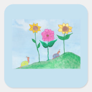Sticker Carré Escargots Fantaisistes & Fleurs Colorées
