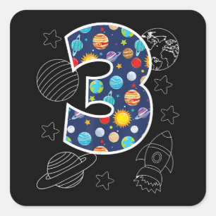 Sticker Carré Espace extra-atmosphérique 3 ans 3ème anniversaire
