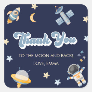 Sticker Carré Espace Lune et étoiles Anniversaire Merci