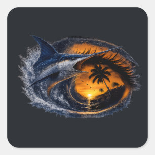 Sticker Carré Espadon Sunset Wave – Art océanique tropical surré
