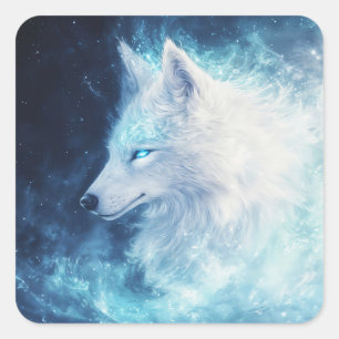 Sticker Carré Esprit de Loup aux Yeux Brûlants dans la Nébuleuse