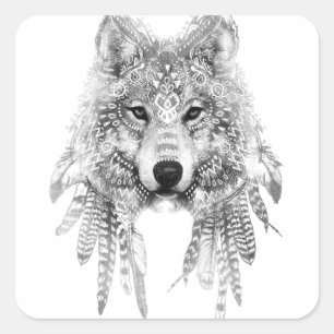 Sticker Carré Esprit de loup tribal