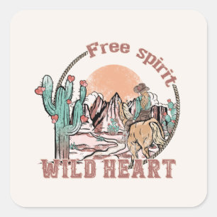 Sticker Carré Esprit libre, Coeur sauvage Pays occidental