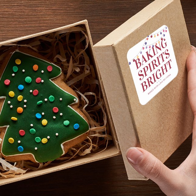 Sticker Carré Esprits de cuisine de vacances brillants (Holiday Baking Spirits Bright String Lights Square Sticker)