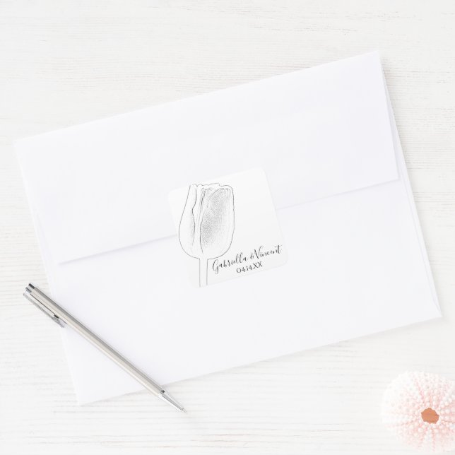 Sticker Carré Esquisse de printemps de Tulip - Mariage d'envelop (Enveloppe)