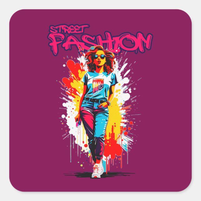 Sticker Carré Estampa Moda - Street Fashion - Adesivo (Devant)