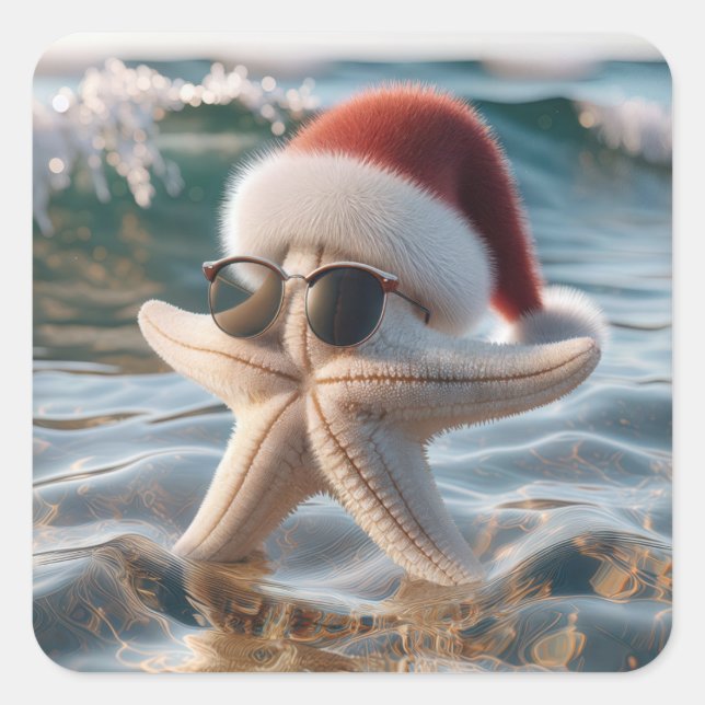 Sticker Carré Estarfish de Noël dans l'océan (Devant)