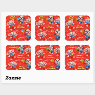 Sticker Carré Et Dave Noël éléphant et panda Carré cadeau 