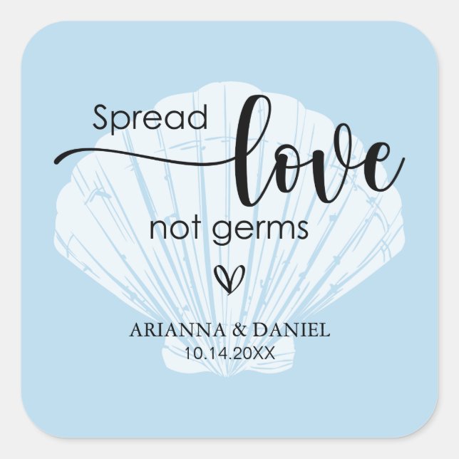 Sticker Carré Étaler l'amour non Germes Mariage Sanitizer main (Devant)