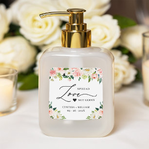 Sticker Carré Étaler l'amour rose pâle Mariage Floral Sanitizer