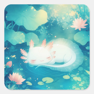 Sticker Carré Étang de fleurs de sérénité Axolotl