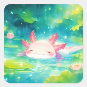 Sticker Carré Étang Enchanté de l'Axolotl Féerique