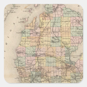 Sticker Carré État de carte d'atlas de Michigan