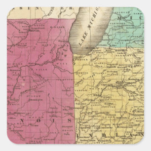 Sticker Carré États Occidentaux avec la carte d'encart du