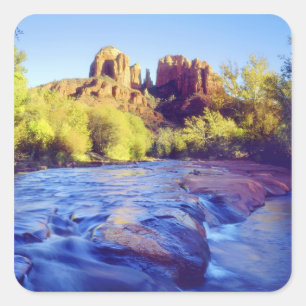 Sticker Carré États-Unis, Arizona, Sedona. Cathedral Rock reflét
