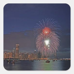 Sticker Carré États-Unis, Illinois, Chicago, feux d'artifice du 