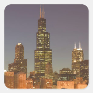 Sticker Carré États-Unis, Illinois, Chicago: Ville Skyline / So