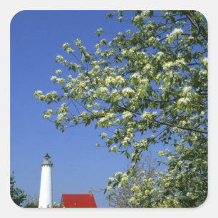 Sticker Carré États-Unis, Michigan, Tawas Est. Phare de Tawas a