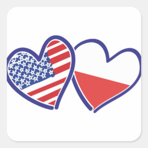 Sticker Carré États-Unis Pologne Coeurs du drapeau