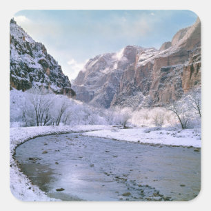 Sticker Carré États-Unis, Utah, Zion NP. Neige fraîche sur le ca