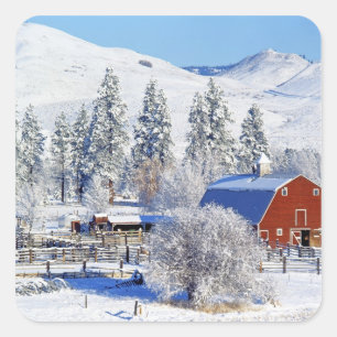 Sticker Carré États-Unis, Washington, Methow Valley, Granges en