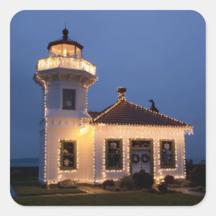 Sticker Carré États-Unis, Washington, Mukilteo. Phare de Mukilte