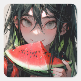 Sticker Carré Etc Juicy Eté Watermelon Anime Girl
