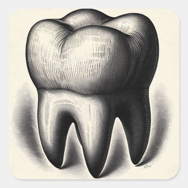 Sticker Carré Etching molaire Vintage dent (Devant)