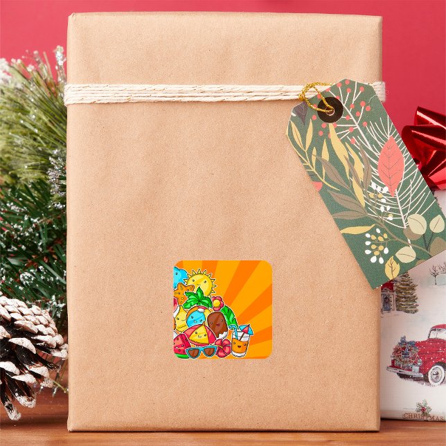 Sticker Carré Été Kawaii (Créateur téléchargé)