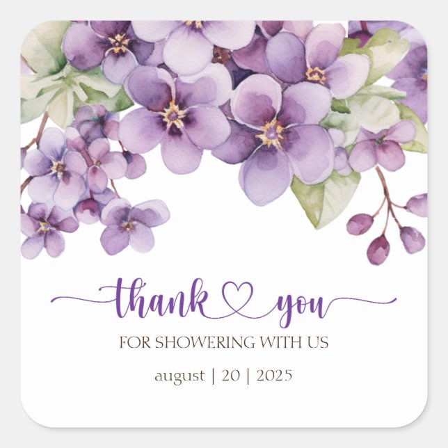 Sticker Carré Été Purple Delicate Violet Fleurs Merci (Devant)