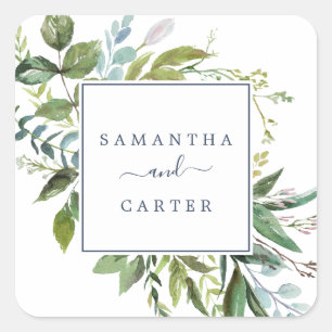 Sticker Carré Eté Verdure Mariage Enveloppe Phoques