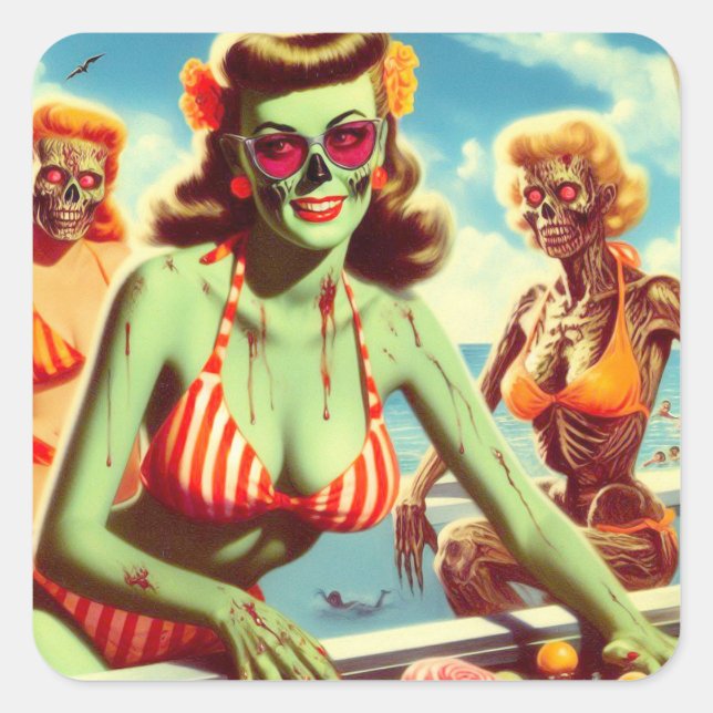 Sticker Carré Été Zombie Pin up (Devant)