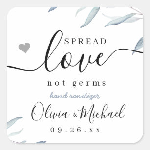 Sticker Carré Étendre Amour Dusty Bleu Vert Mariage Faveur
