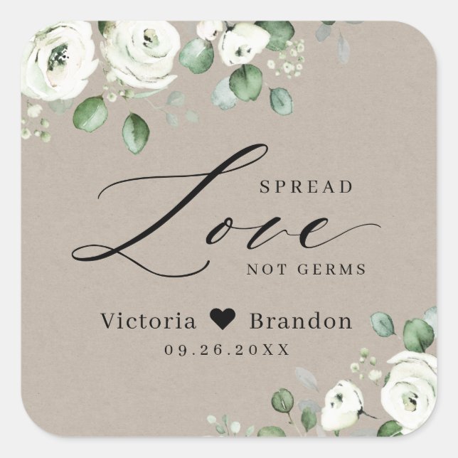Sticker Carré Étendre L'Amour Sanitizer Vert Mariage Favoriser (Devant)