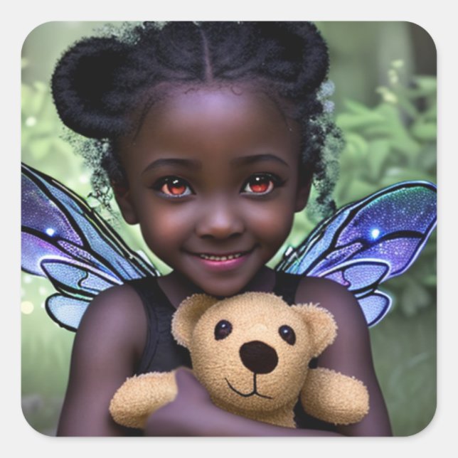 Sticker Carré Ethereal Fairy Girl and Teddy Bear (Devant)