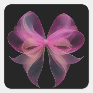 Sticker Carré Ethereal rose Tulle Bow sur Arrière - plan noir