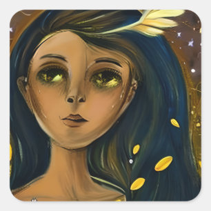 Sticker Carré Éthérée Enchantée fille angélique